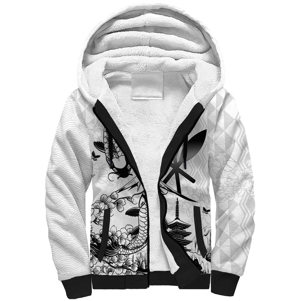 Japan And Hawaii Sherpa Hoodie Sakura Koi Fish Hawaiian Lei Kanaka - Wonder Print Shop
