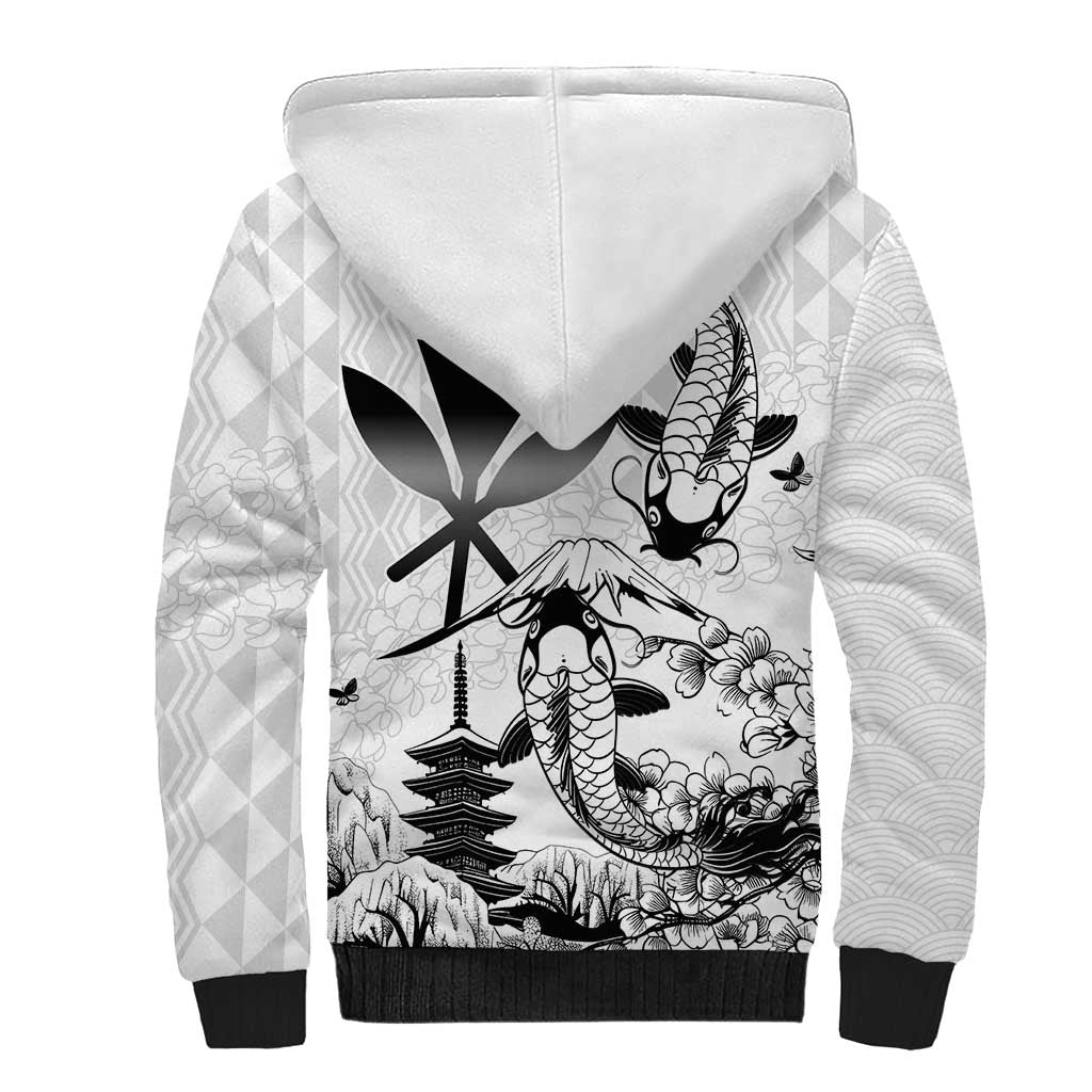 Japan And Hawaii Sherpa Hoodie Sakura Koi Fish Hawaiian Lei Kanaka - Wonder Print Shop