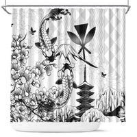 Japan And Hawaii Shower Curtain Sakura Koi Fish Hawaiian Lei Kanaka - Wonder Print Shop