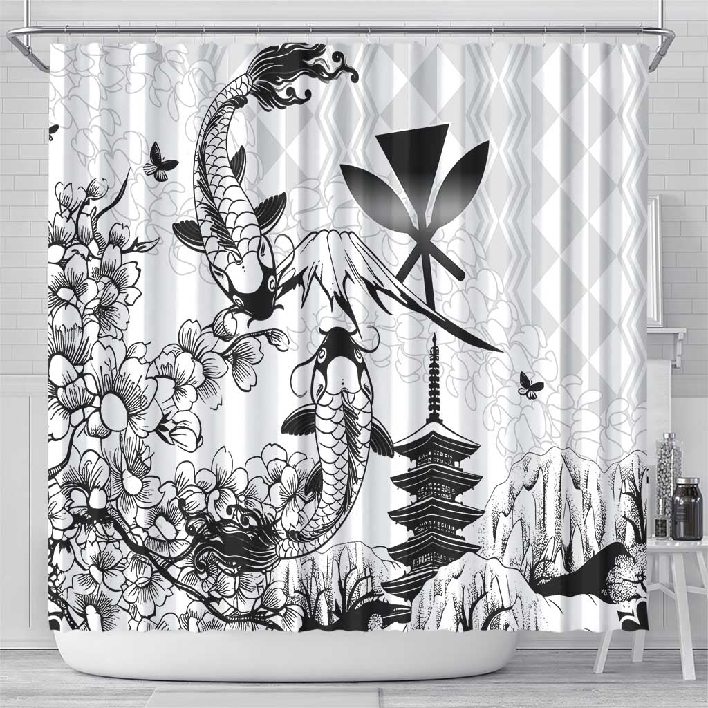 Japan And Hawaii Shower Curtain Sakura Koi Fish Hawaiian Lei Kanaka - Wonder Print Shop