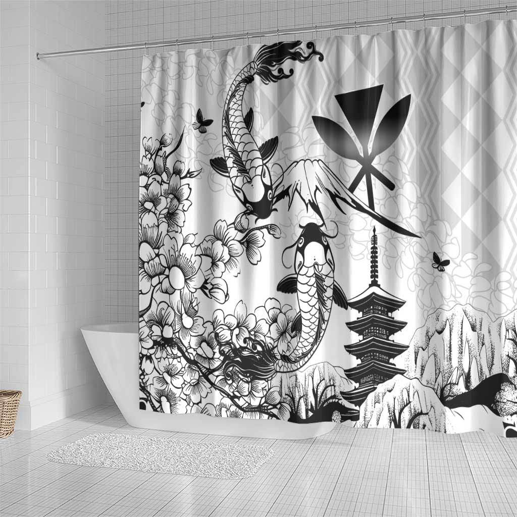 Japan And Hawaii Shower Curtain Sakura Koi Fish Hawaiian Lei Kanaka - Wonder Print Shop