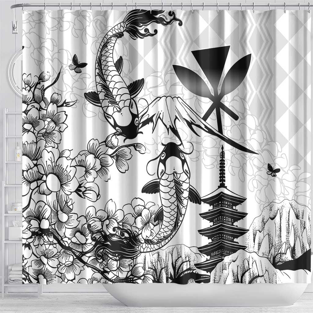 Japan And Hawaii Shower Curtain Sakura Koi Fish Hawaiian Lei Kanaka - Wonder Print Shop