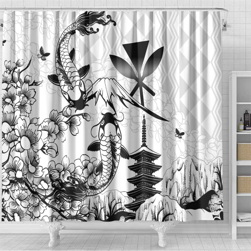 Japan And Hawaii Shower Curtain Sakura Koi Fish Hawaiian Lei Kanaka - Wonder Print Shop