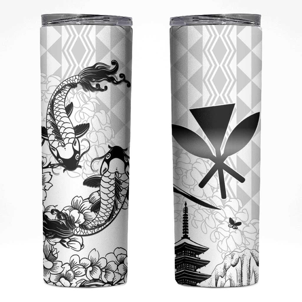 Japan And Hawaii Skinny Tumbler Sakura Koi Fish Hawaiian Lei Kanaka - Wonder Print Shop