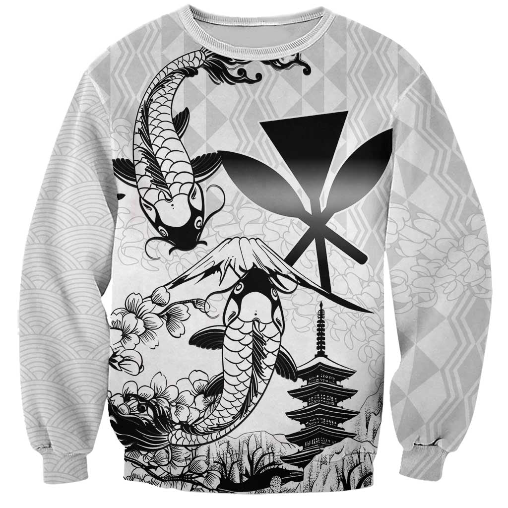 Japan And Hawaii Sweatshirt Sakura Koi Fish Hawaiian Lei Kanaka - Wonder Print Shop