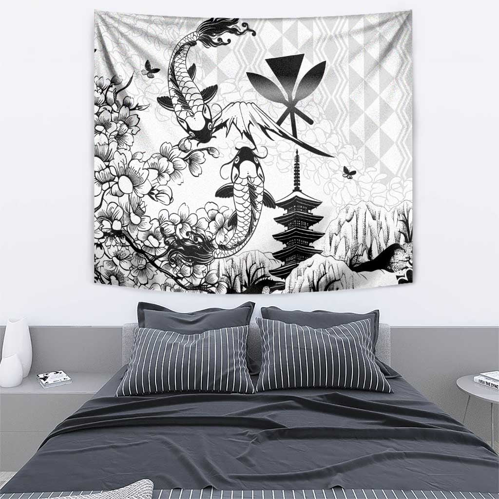 Japan And Hawaii Tapestry Sakura Koi Fish Hawaiian Lei Kanaka - Wonder Print Shop
