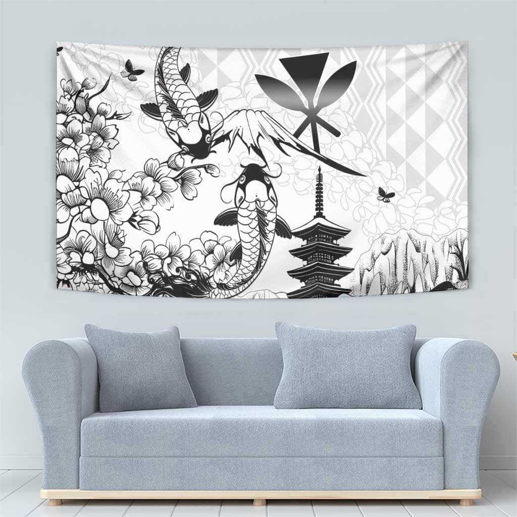 Japan And Hawaii Tapestry Sakura Koi Fish Hawaiian Lei Kanaka - Wonder Print Shop