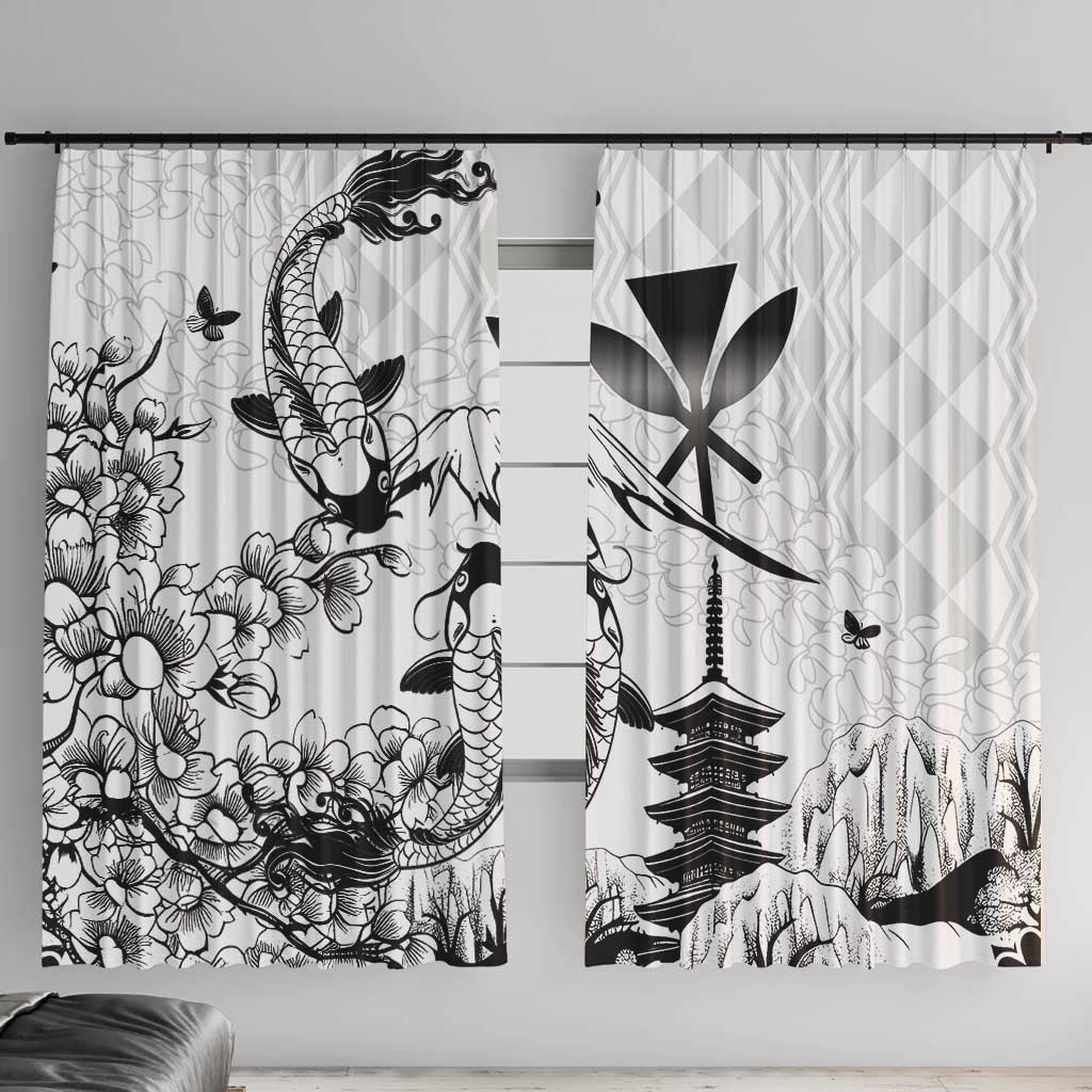 Japan And Hawaii Window Curtain Sakura Koi Fish Hawaiian Lei Kanaka - Wonder Print Shop