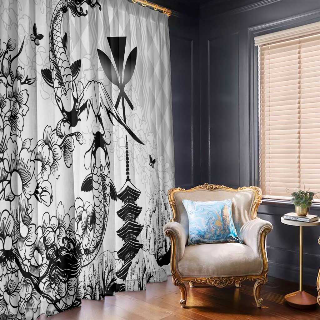 Japan And Hawaii Window Curtain Sakura Koi Fish Hawaiian Lei Kanaka - Wonder Print Shop