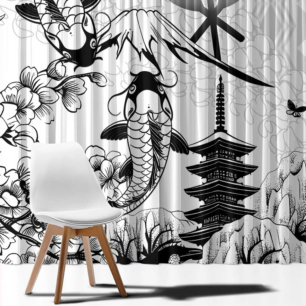 Japan And Hawaii Window Curtain Sakura Koi Fish Hawaiian Lei Kanaka - Wonder Print Shop