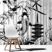 Japan And Hawaii Window Curtain Sakura Koi Fish Hawaiian Lei Kanaka - Wonder Print Shop