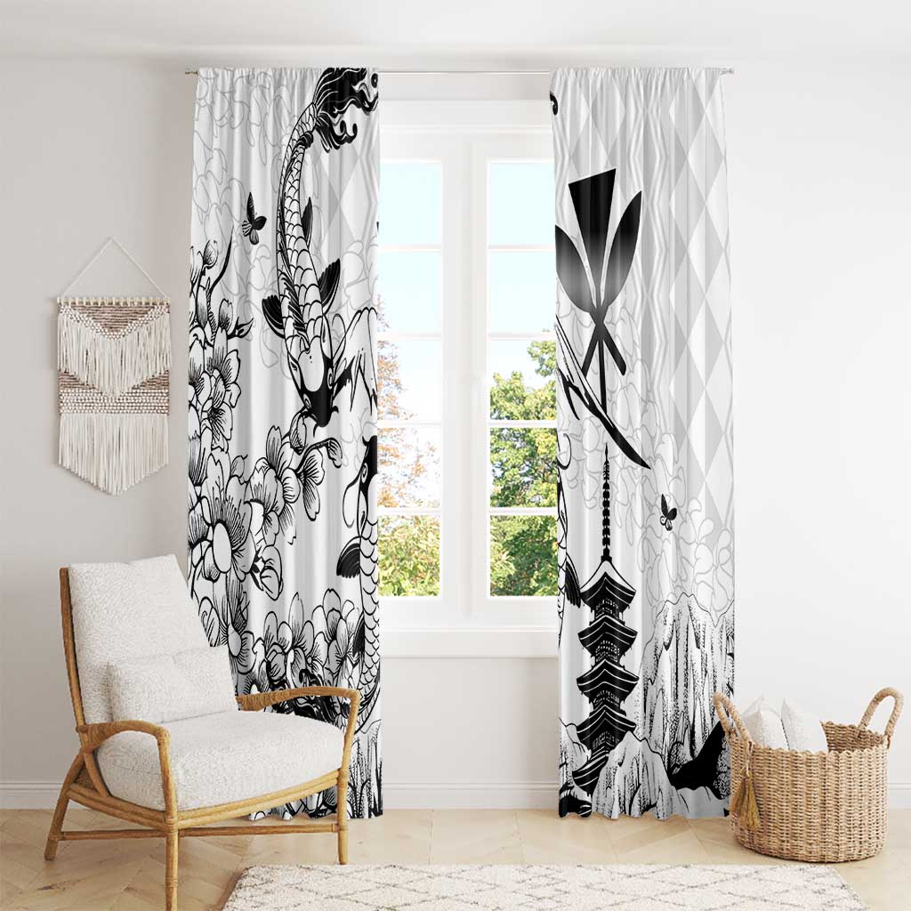 Japan And Hawaii Window Curtain Sakura Koi Fish Hawaiian Lei Kanaka - Wonder Print Shop