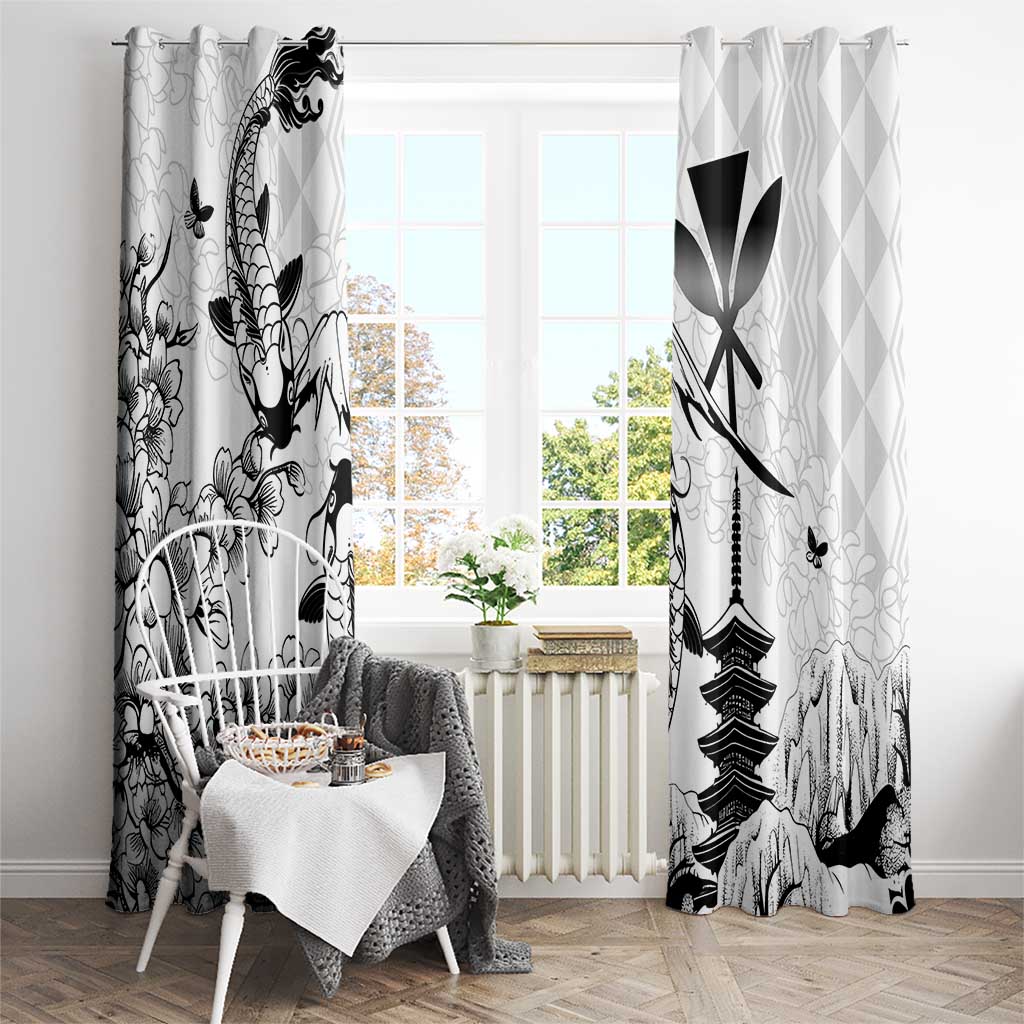 Japan And Hawaii Window Curtain Sakura Koi Fish Hawaiian Lei Kanaka - Wonder Print Shop