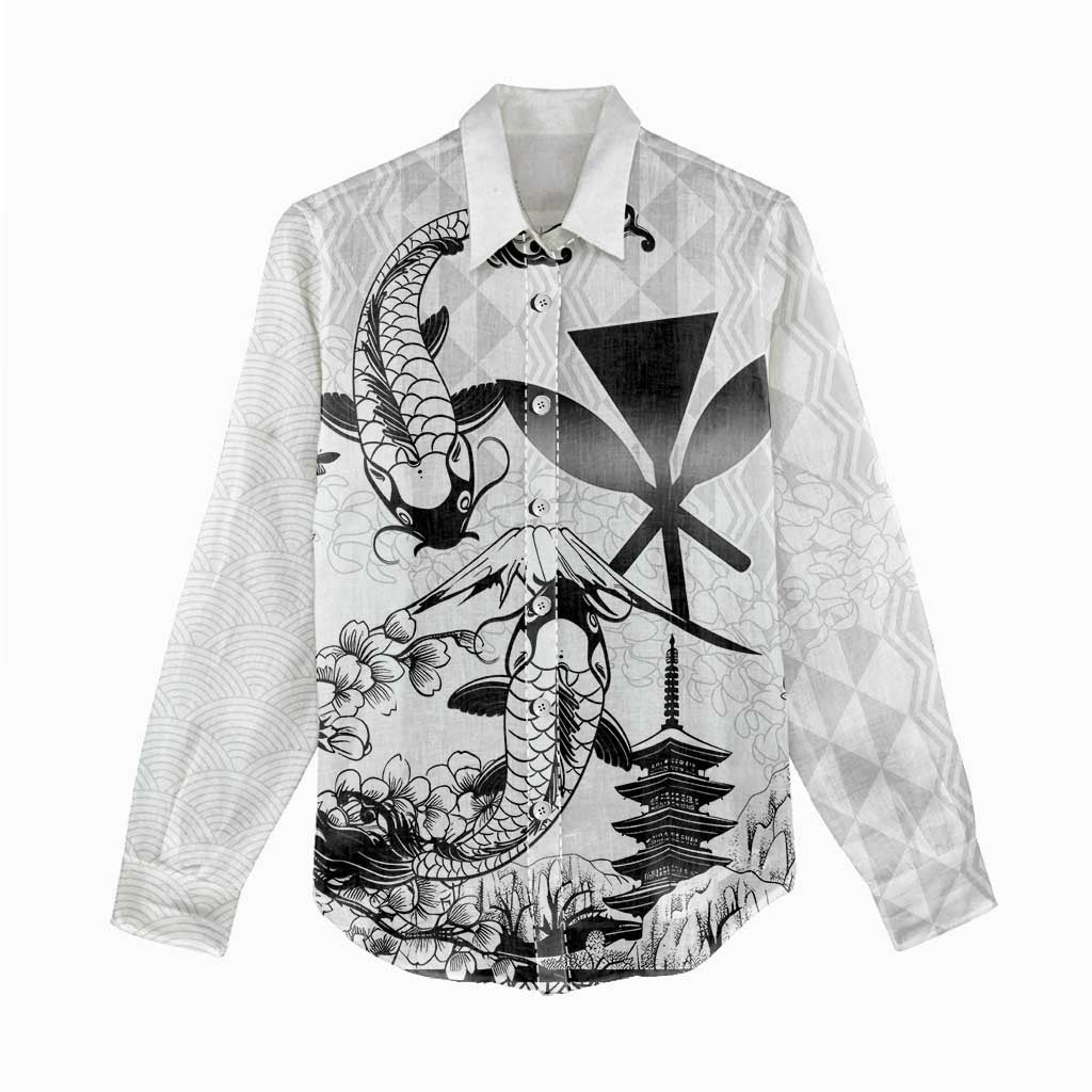 Japan And Hawaii Women Casual Shirt Sakura Koi Fish Hawaiian Lei Kanaka - Wonder Print Shop