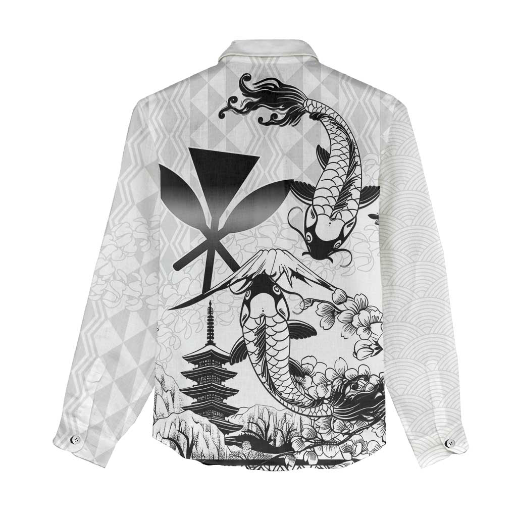 Japan And Hawaii Women Casual Shirt Sakura Koi Fish Hawaiian Lei Kanaka - Wonder Print Shop