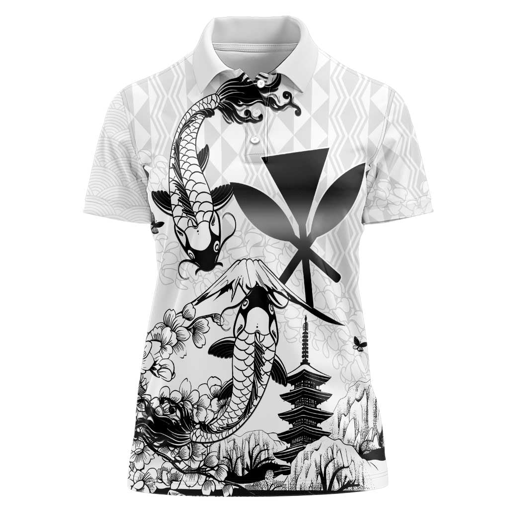 Japan And Hawaii Women Polo Shirt Sakura Koi Fish Hawaiian Lei Kanaka - Wonder Print Shop