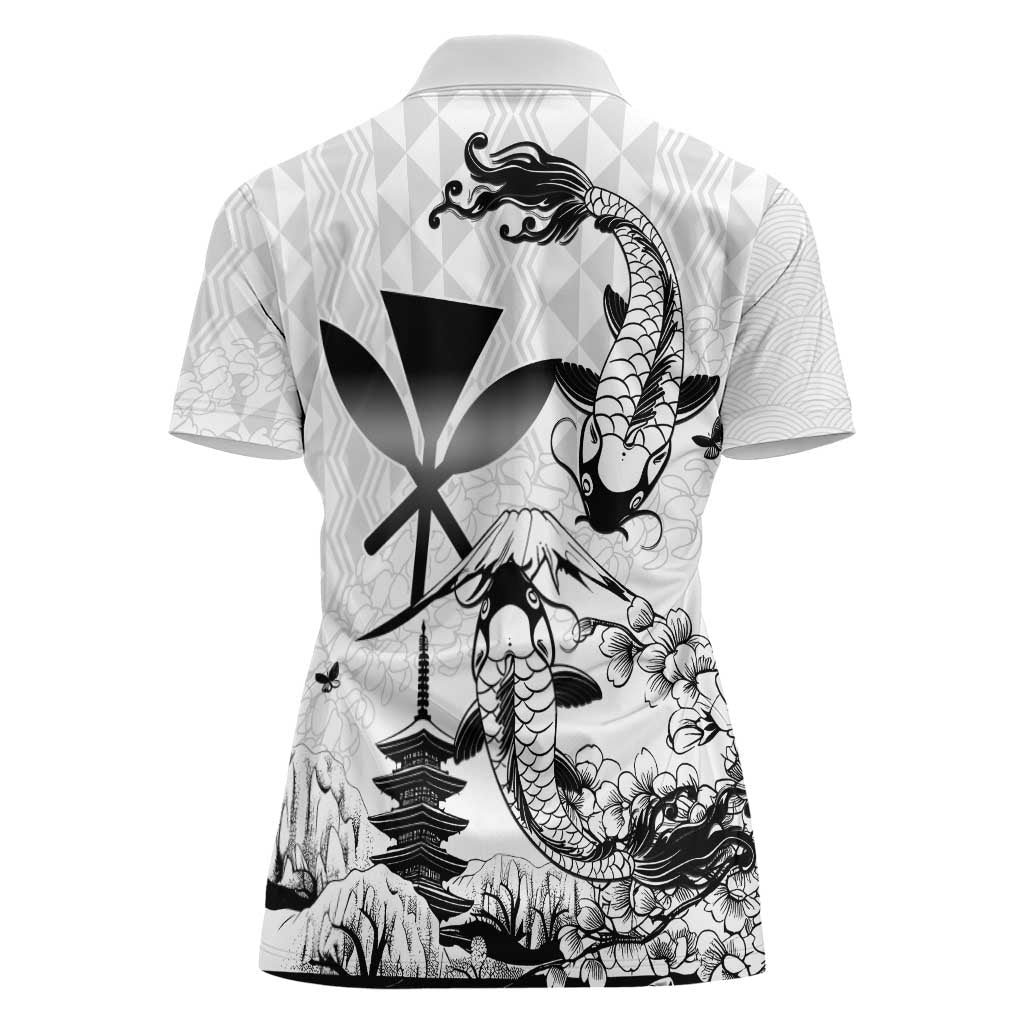 Japan And Hawaii Women Polo Shirt Sakura Koi Fish Hawaiian Lei Kanaka - Wonder Print Shop