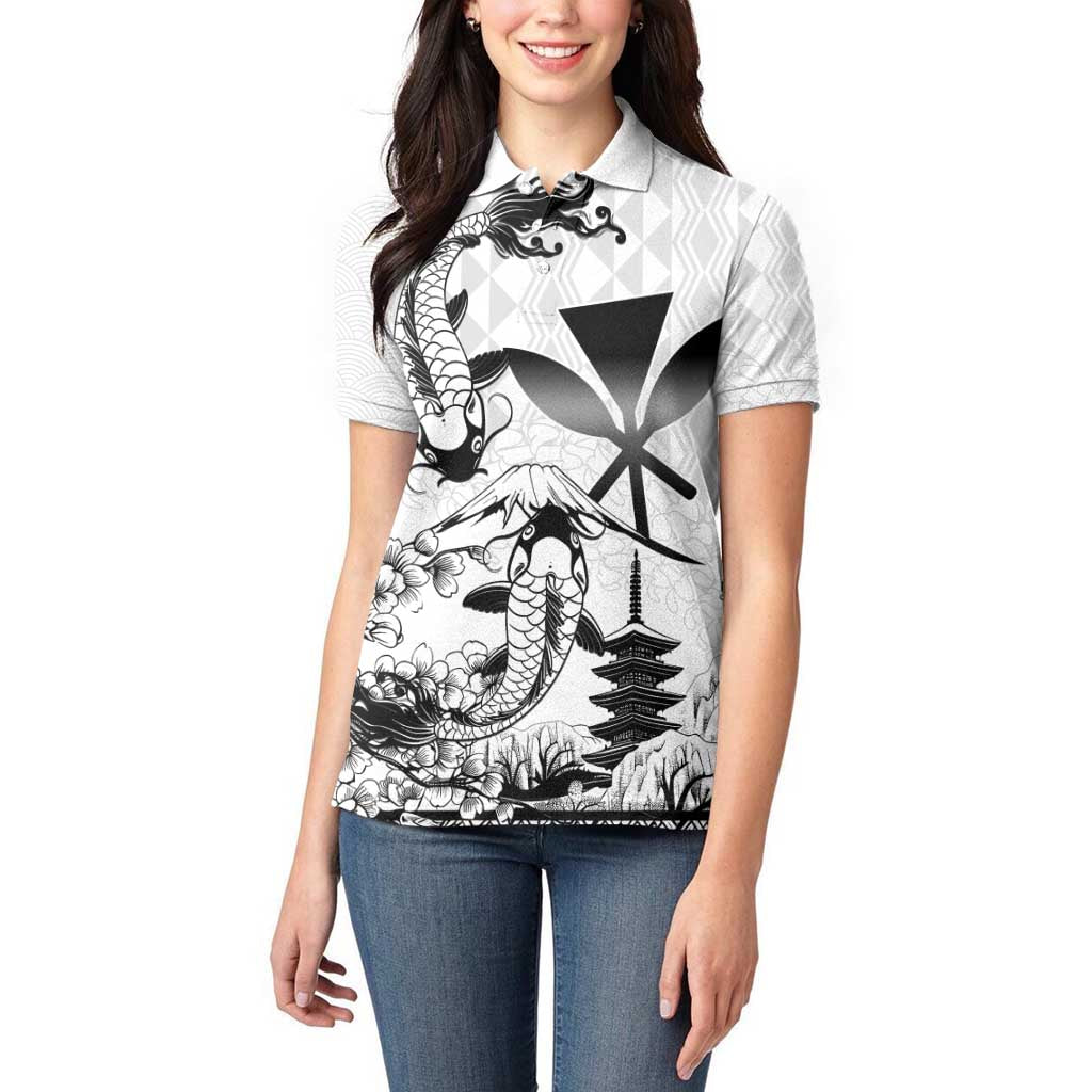 Japan And Hawaii Women Polo Shirt Sakura Koi Fish Hawaiian Lei Kanaka - Wonder Print Shop
