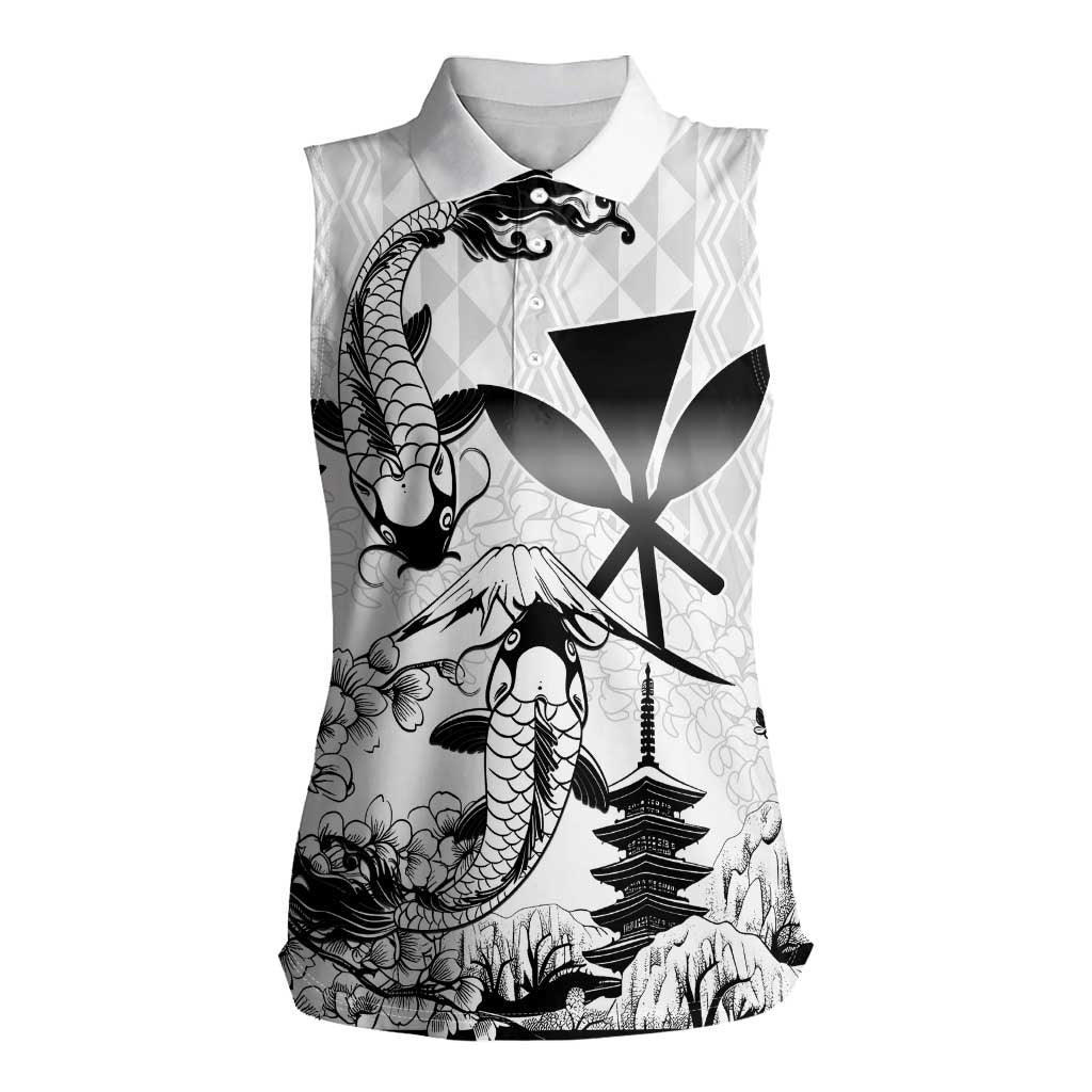 Japan And Hawaii Women Sleeveless Polo Shirt Sakura Koi Fish Hawaiian Lei Kanaka - Wonder Print Shop