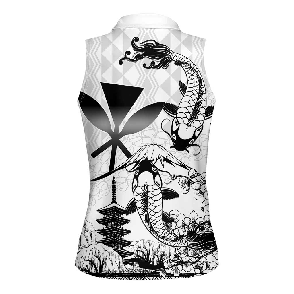 Japan And Hawaii Women Sleeveless Polo Shirt Sakura Koi Fish Hawaiian Lei Kanaka - Wonder Print Shop