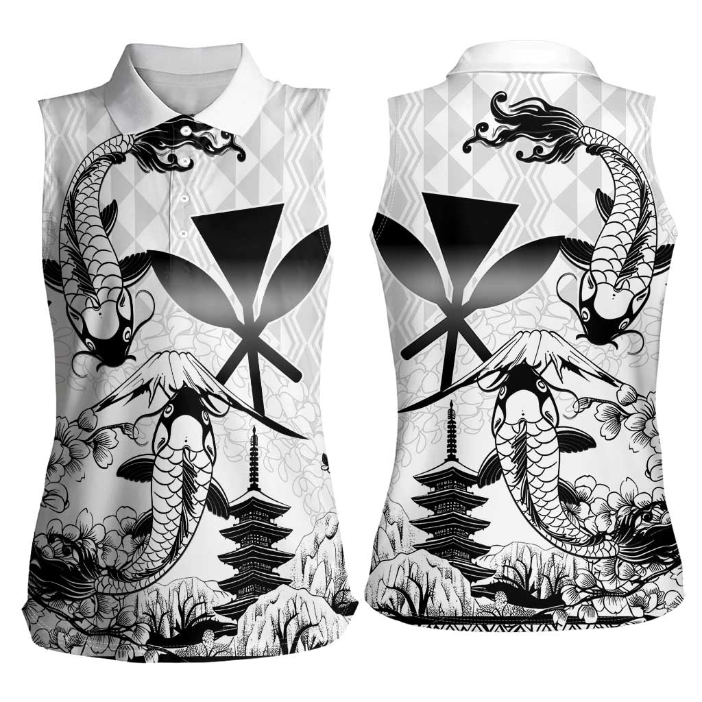 Japan And Hawaii Women Sleeveless Polo Shirt Sakura Koi Fish Hawaiian Lei Kanaka - Wonder Print Shop