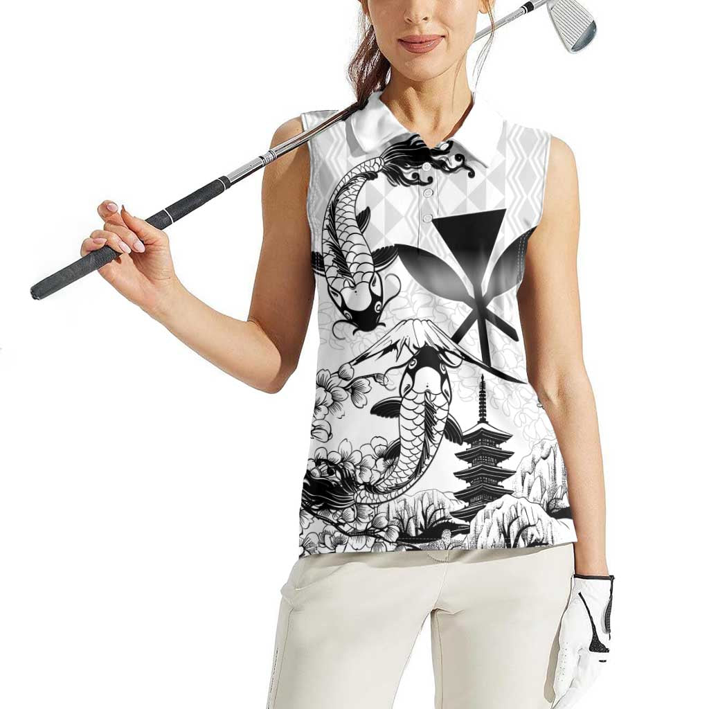 Japan And Hawaii Women Sleeveless Polo Shirt Sakura Koi Fish Hawaiian Lei Kanaka - Wonder Print Shop