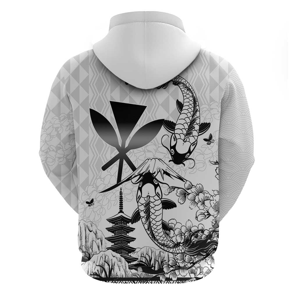 Japan And Hawaii Zip Hoodie Sakura Koi Fish Hawaiian Lei Kanaka - Wonder Print Shop