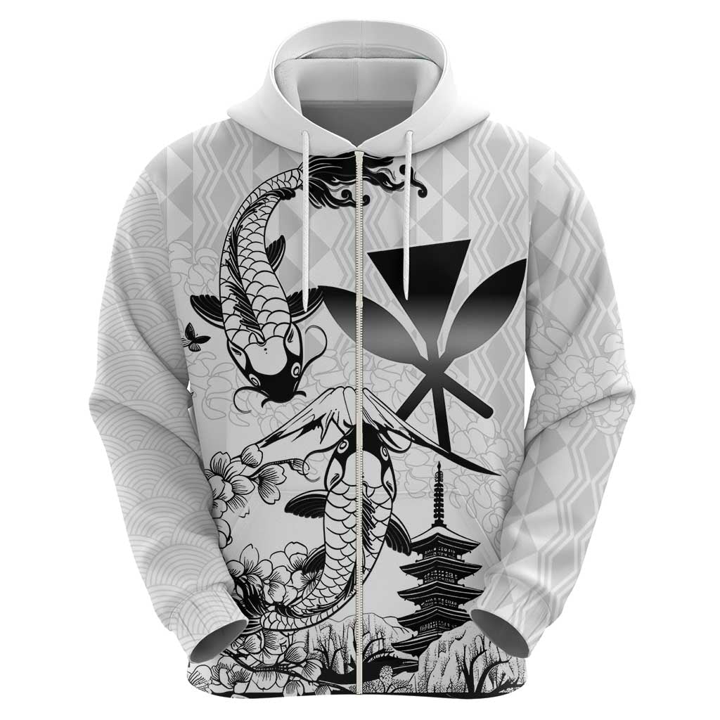 Japan And Hawaii Zip Hoodie Sakura Koi Fish Hawaiian Lei Kanaka - Wonder Print Shop
