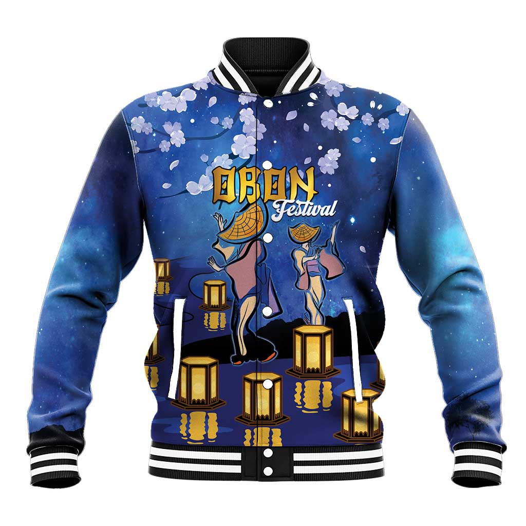 Japan Obon Festival Baseball Jacket Sakura Lanterns With Bon Dance - Wonder Print Shop