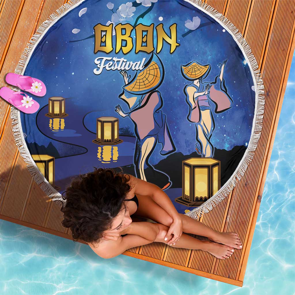 Japan Obon Festival Beach Blanket Sakura Lanterns With Bon Dance - Wonder Print Shop