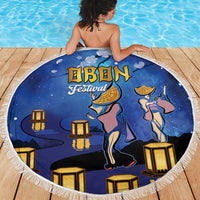 Japan Obon Festival Beach Blanket Sakura Lanterns With Bon Dance - Wonder Print Shop