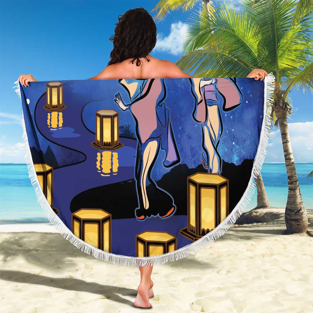 Japan Obon Festival Beach Blanket Sakura Lanterns With Bon Dance - Wonder Print Shop