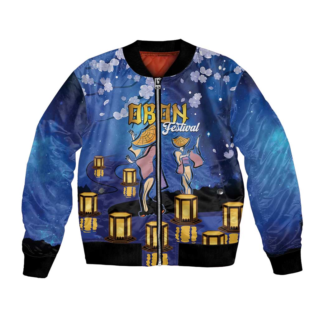 Japan Obon Festival Bomber Jacket Sakura Lanterns With Bon Dance - Wonder Print Shop