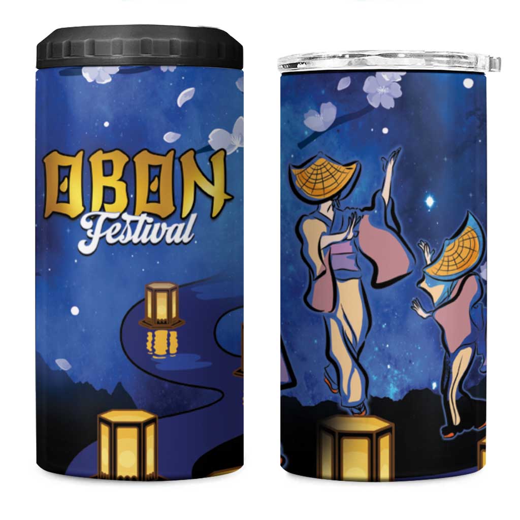 Japan Obon Festival 4 in 1 Can Cooler Tumbler Sakura Lanterns With Bon Dance - Wonder Print Shop