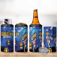 Japan Obon Festival 4 in 1 Can Cooler Tumbler Sakura Lanterns With Bon Dance - Wonder Print Shop