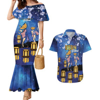Japan Obon Festival Couples Matching Mermaid Dress and Hawaiian Shirt Sakura Lanterns With Bon Dance - Wonder Print Shop