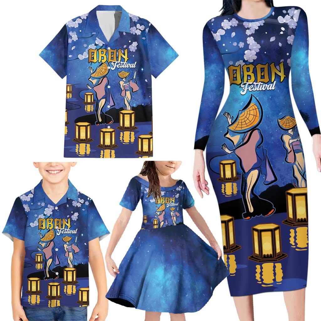 Japan Obon Festival Family Matching Long Sleeve Bodycon Dress and Hawaiian Shirt Sakura Lanterns With Bon Dance - Wonder Print Shop