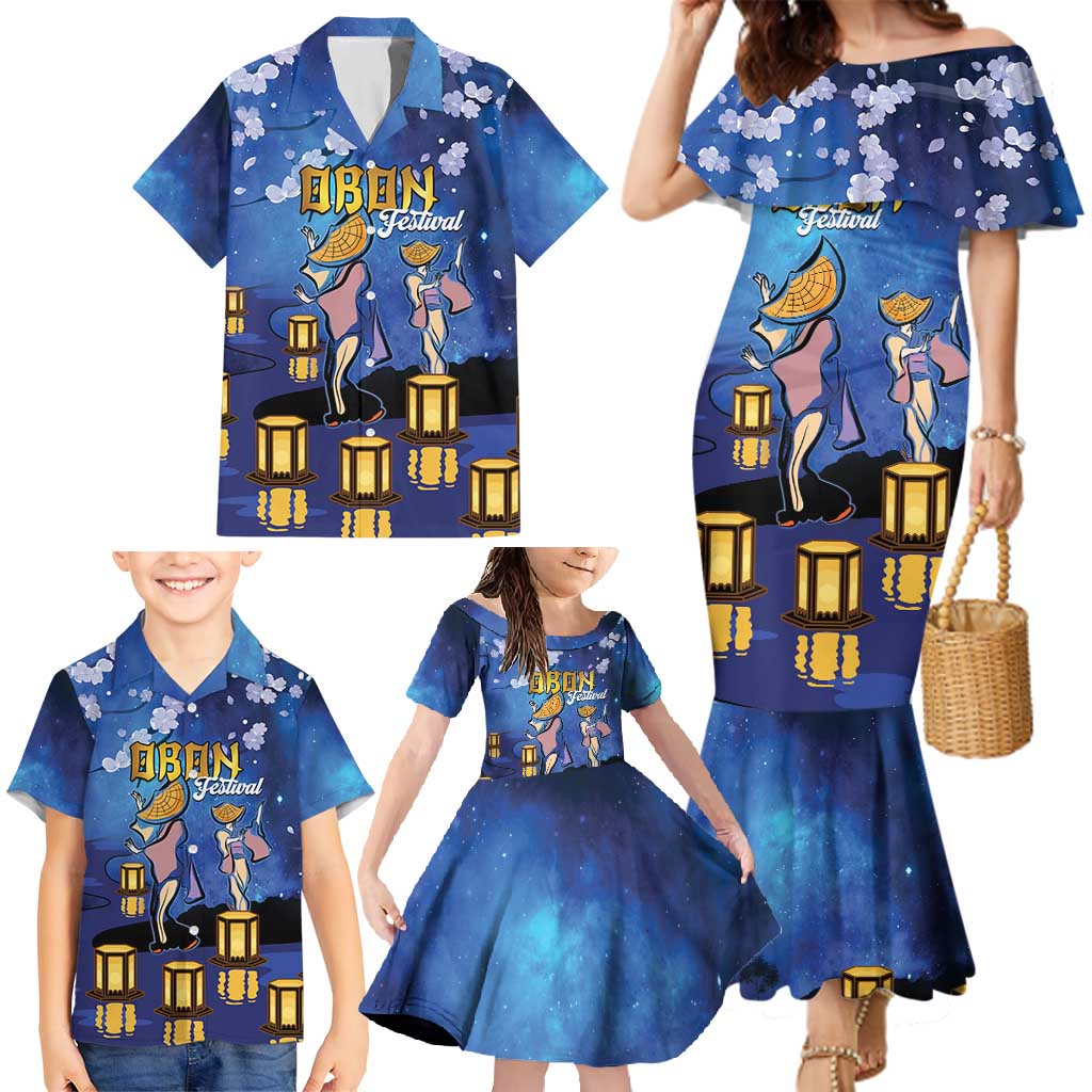 Japan Obon Festival Family Matching Mermaid Dress and Hawaiian Shirt Sakura Lanterns With Bon Dance - Wonder Print Shop