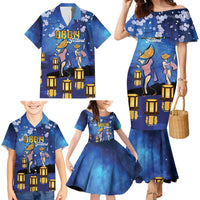 Japan Obon Festival Family Matching Mermaid Dress and Hawaiian Shirt Sakura Lanterns With Bon Dance - Wonder Print Shop