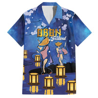 Japan Obon Festival Family Matching Off The Shoulder Long Sleeve Dress and Hawaiian Shirt Sakura Lanterns With Bon Dance - Wonder Print Shop