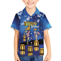 Japan Obon Festival Family Matching Off The Shoulder Long Sleeve Dress and Hawaiian Shirt Sakura Lanterns With Bon Dance - Wonder Print Shop