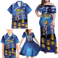 Japan Obon Festival Family Matching Off Shoulder Maxi Dress and Hawaiian Shirt Sakura Lanterns With Bon Dance - Wonder Print Shop