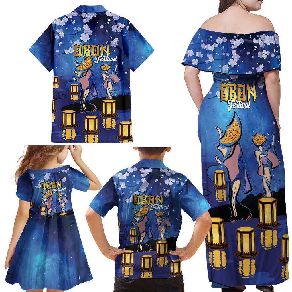 Japan Obon Festival Family Matching Off Shoulder Maxi Dress and Hawaiian Shirt Sakura Lanterns With Bon Dance - Wonder Print Shop