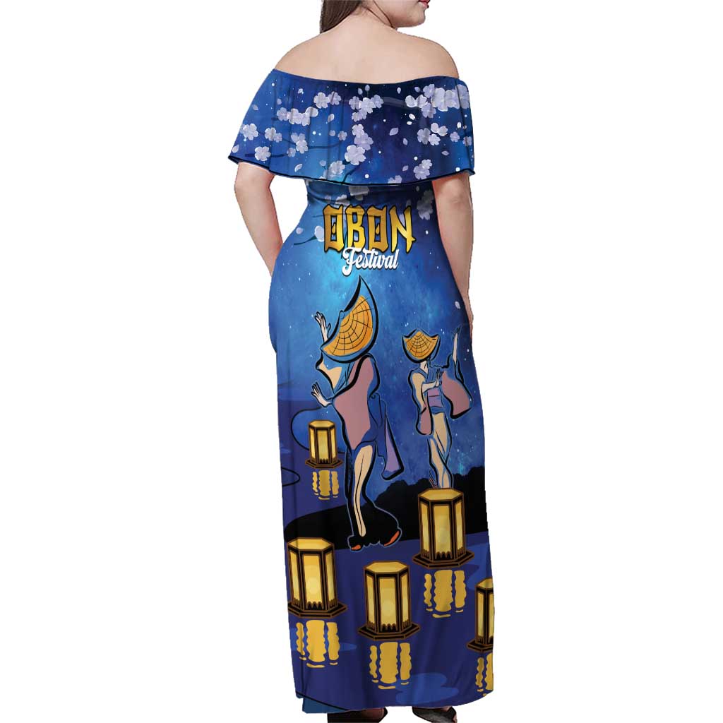 Japan Obon Festival Family Matching Off Shoulder Maxi Dress and Hawaiian Shirt Sakura Lanterns With Bon Dance - Wonder Print Shop