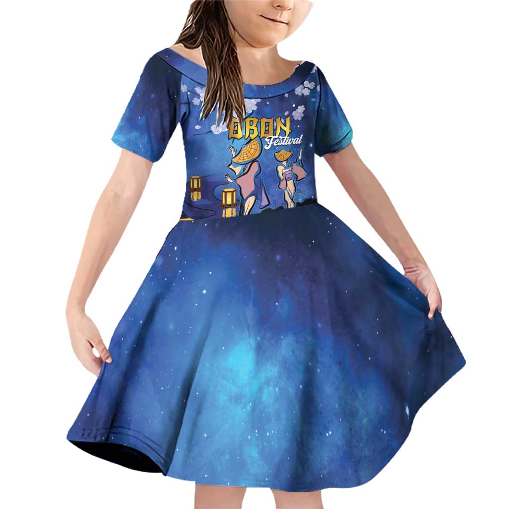 Japan Obon Festival Family Matching Off Shoulder Short Dress and Hawaiian Shirt Sakura Lanterns With Bon Dance - Wonder Print Shop