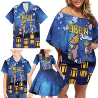 Japan Obon Festival Family Matching Off Shoulder Short Dress and Hawaiian Shirt Sakura Lanterns With Bon Dance - Wonder Print Shop