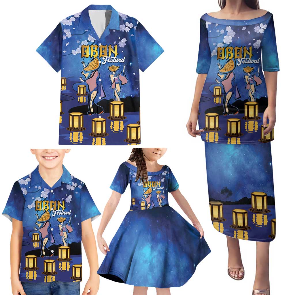 Japan Obon Festival Family Matching Puletasi and Hawaiian Shirt Sakura Lanterns With Bon Dance - Wonder Print Shop