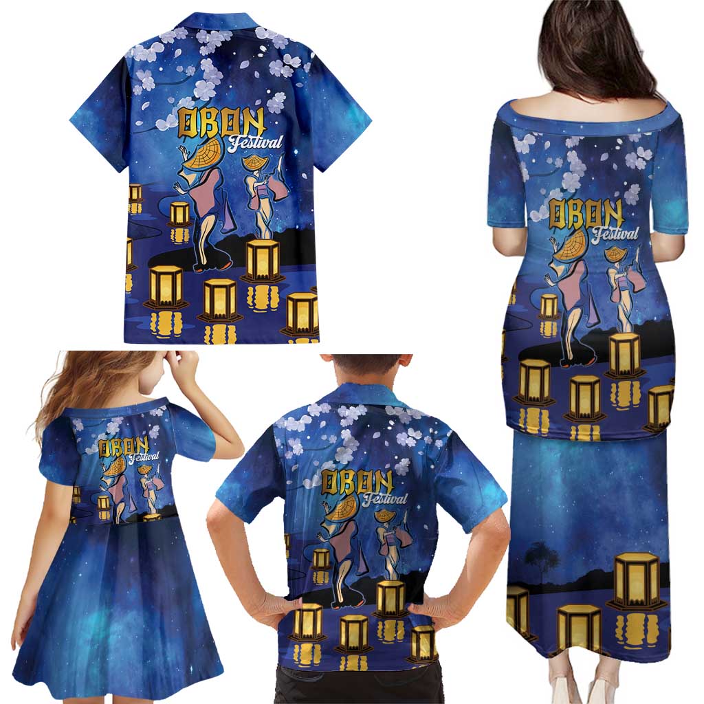 Japan Obon Festival Family Matching Puletasi and Hawaiian Shirt Sakura Lanterns With Bon Dance - Wonder Print Shop