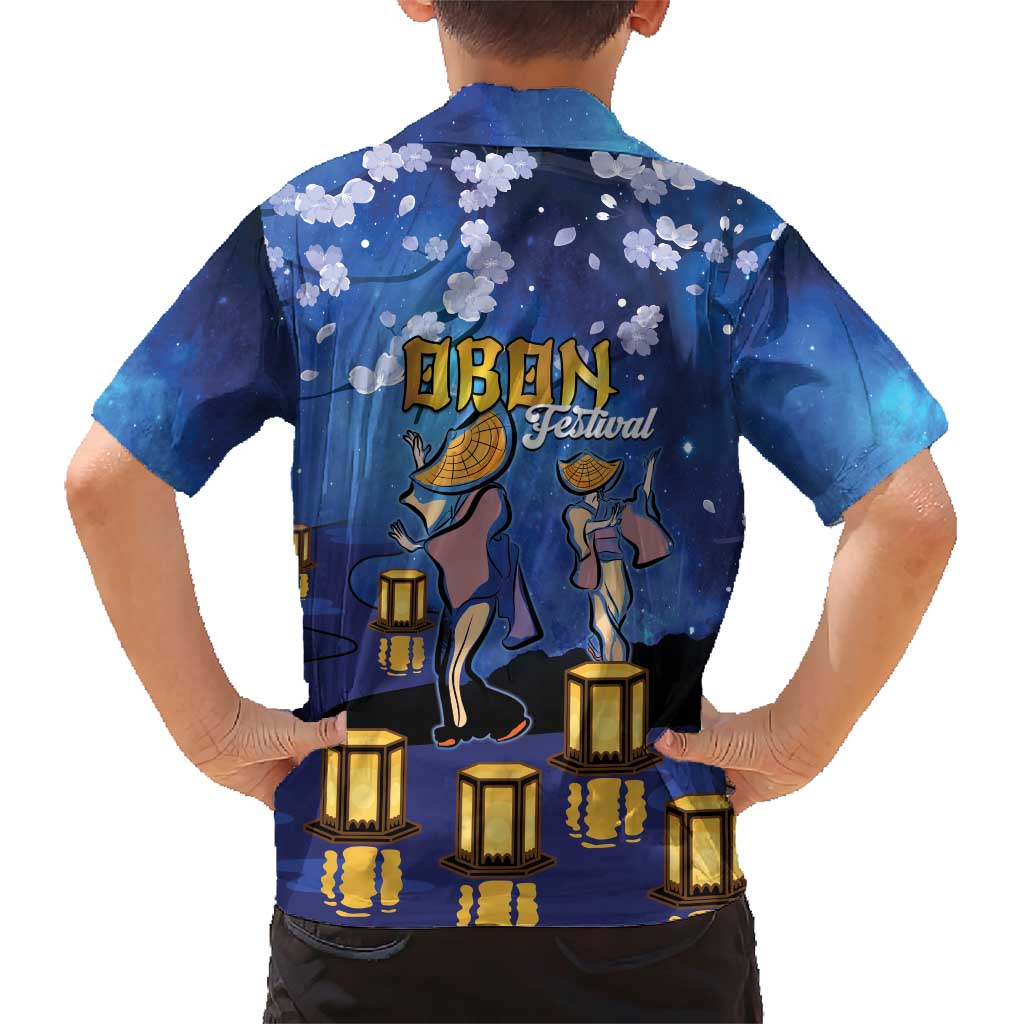 Japan Obon Festival Family Matching Short Sleeve Bodycon Dress and Hawaiian Shirt Sakura Lanterns With Bon Dance - Wonder Print Shop