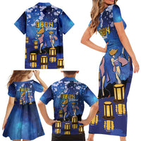 Japan Obon Festival Family Matching Short Sleeve Bodycon Dress and Hawaiian Shirt Sakura Lanterns With Bon Dance - Wonder Print Shop